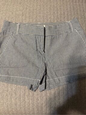 Kenar Navy and White Striped High-Waist Shorts